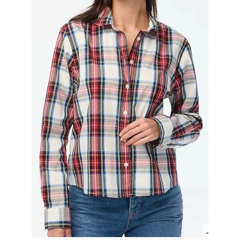 J. Crew Women's Red & White Plaid Tartan model Button Down Shirt XS